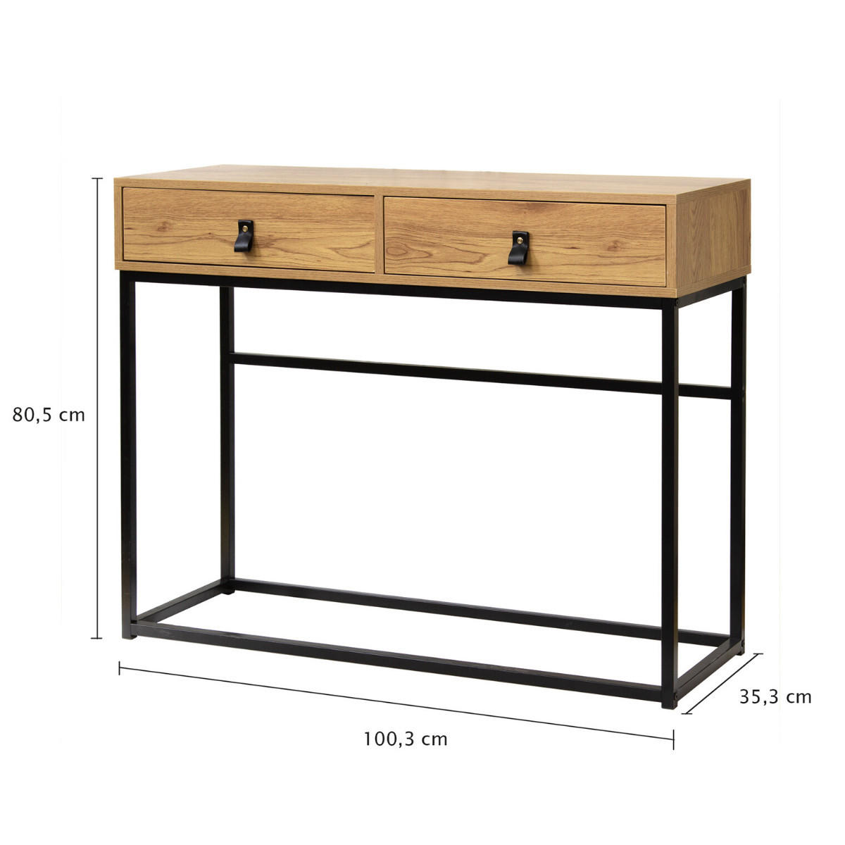 KONSOLE in Eichenoptik mit 2 Schubladen und Metallfüßen L100 cm - JILL - Apfelbaumfarben, Holzwerkstoff (100.3/35.3/80.5cm) - Calicosy