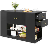 KÜCHENINSEL 140x40x90cm Schwarz mit Regalen & zweitürigem Schrank - Schwarz, Holzwerkstoff (140/90/70cm) - Modfu