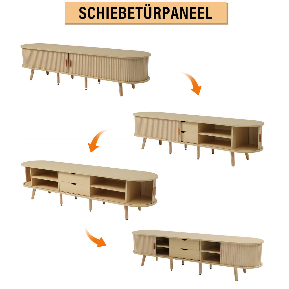 TV-ELEMENT 170/40/42 cm MDF Holzoptik mit 2 Schubladen und Stauraum - Eichefarben, Holzwerkstoff (40/42/170cm) - Korfee