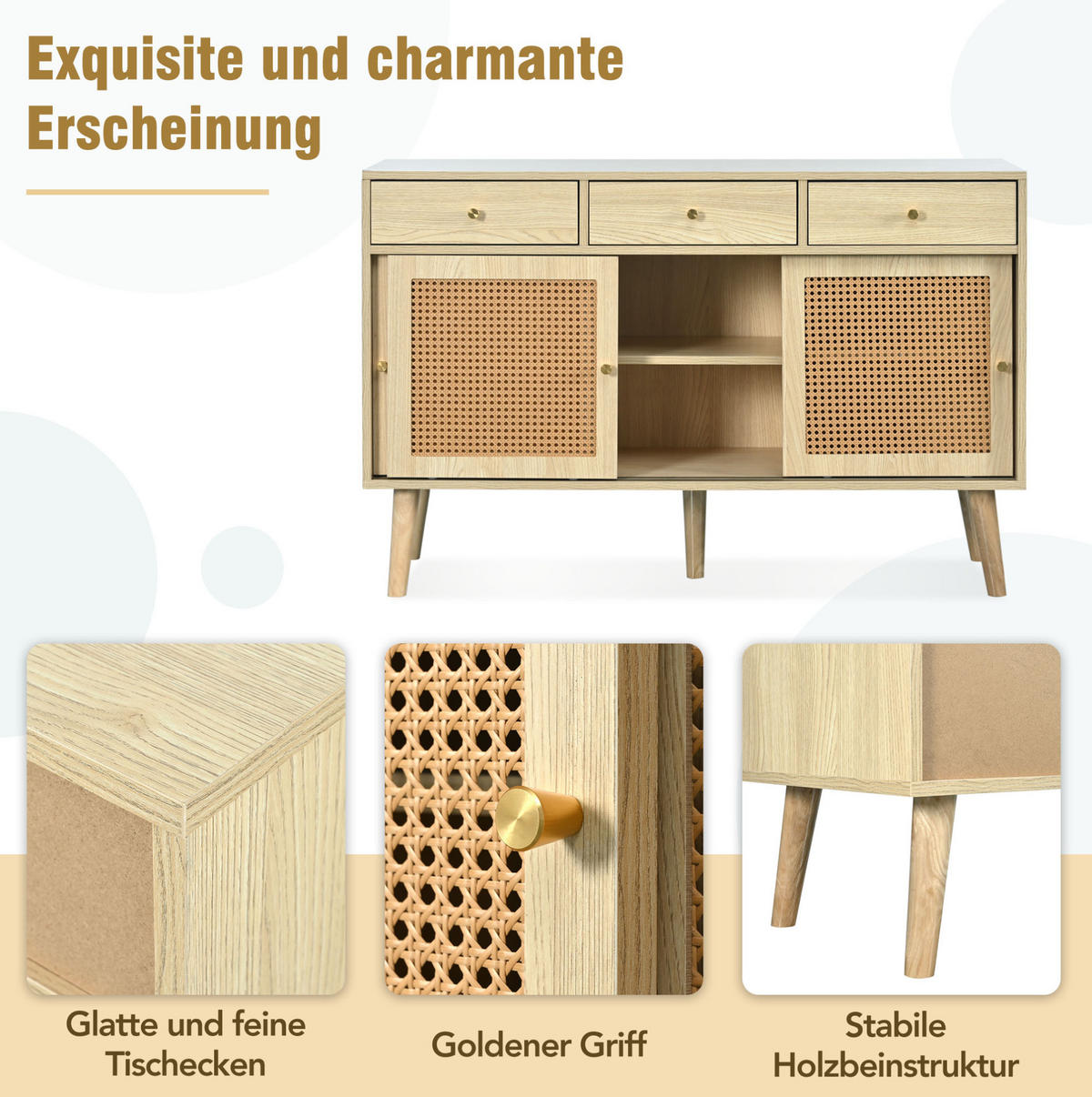 SIDEBOARD 120/40/78 cm Eiche aus MDF mit Rattangeflecht - Eichefarben, Holzwerkstoff (120/78/40cm) - OKWISH