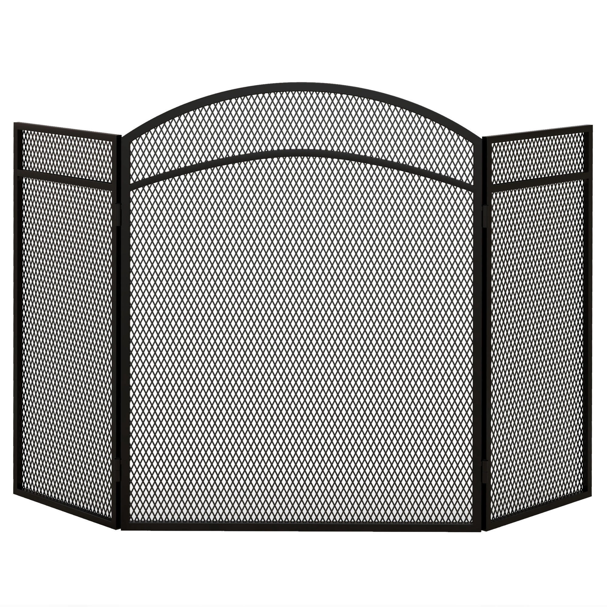 KAMINSCHIRM DE-17041 klappbar 3 Paneele mit Fischgrätmuster Schwarz - Schwarz, Metall (1/60/96cm) - ComfortXL
