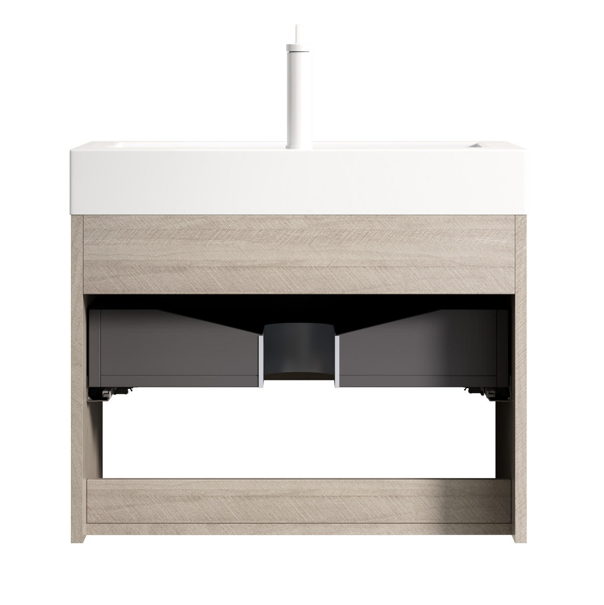 WASCHTISCHKOMBI 70x46x60cm Helle Eiche/Weiß mit Resinbecken & Massivholzfront - Eichefarben, Kunststoff (70/60/46cm) - Modfu