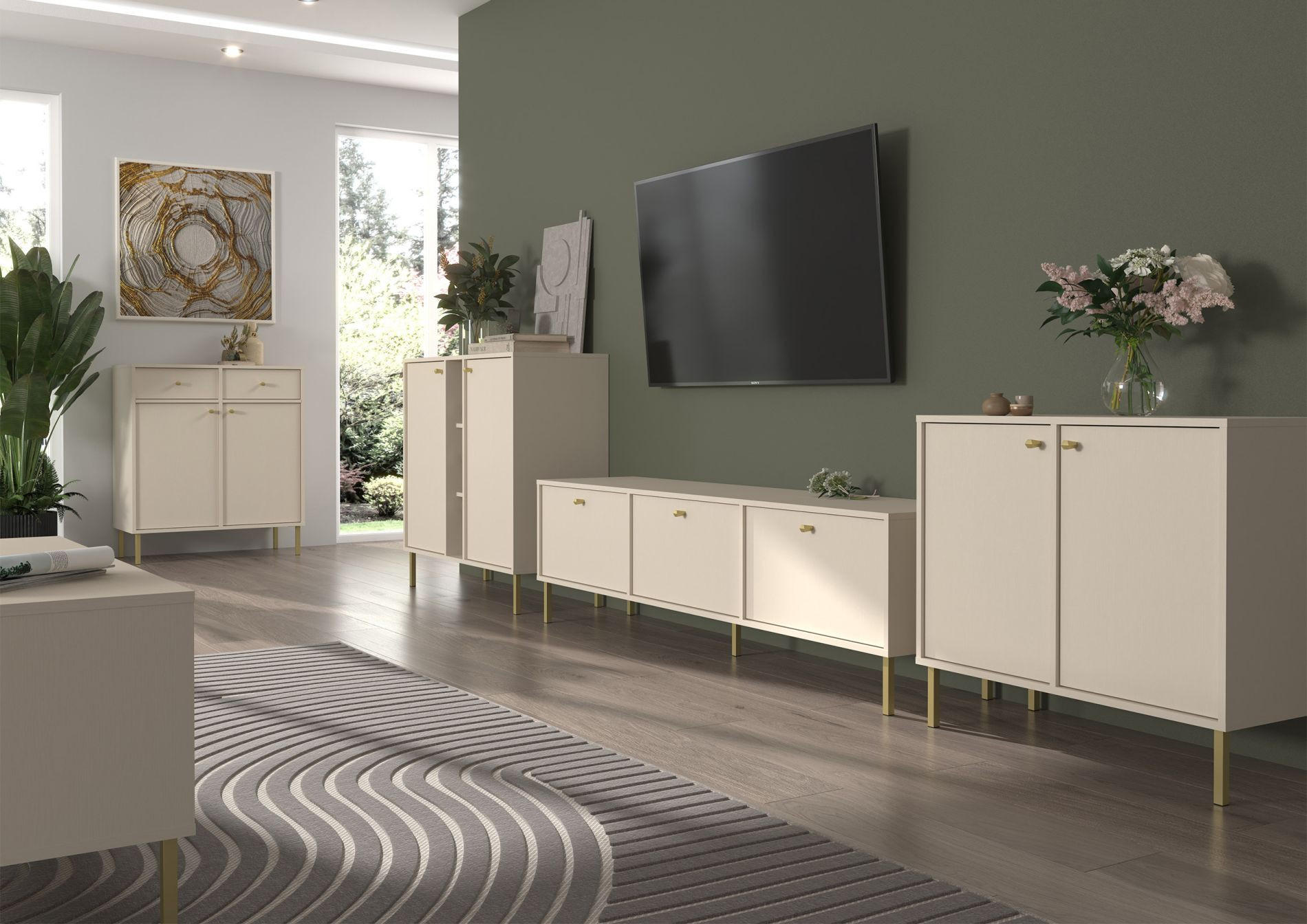 SIDEBOARD Oktio Sandbeige 100 cm - Beige/Goldfarben, Holzwerkstoff/Metall (100.2/95/40.8cm) - Selsey