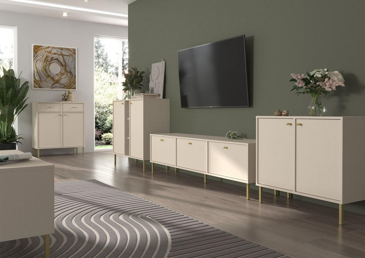TV-MÖBEL Oktio Sandbeige 180 cm - Beige/Goldfarben, Holzwerkstoff/Metall (180/50/40.8cm) - Selsey