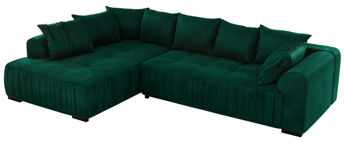 ECKSOFA ORTA Dunkelgrün Velvet - Links - Dunkelgrün/Schwarz, Textil (325/200cm) - MKS