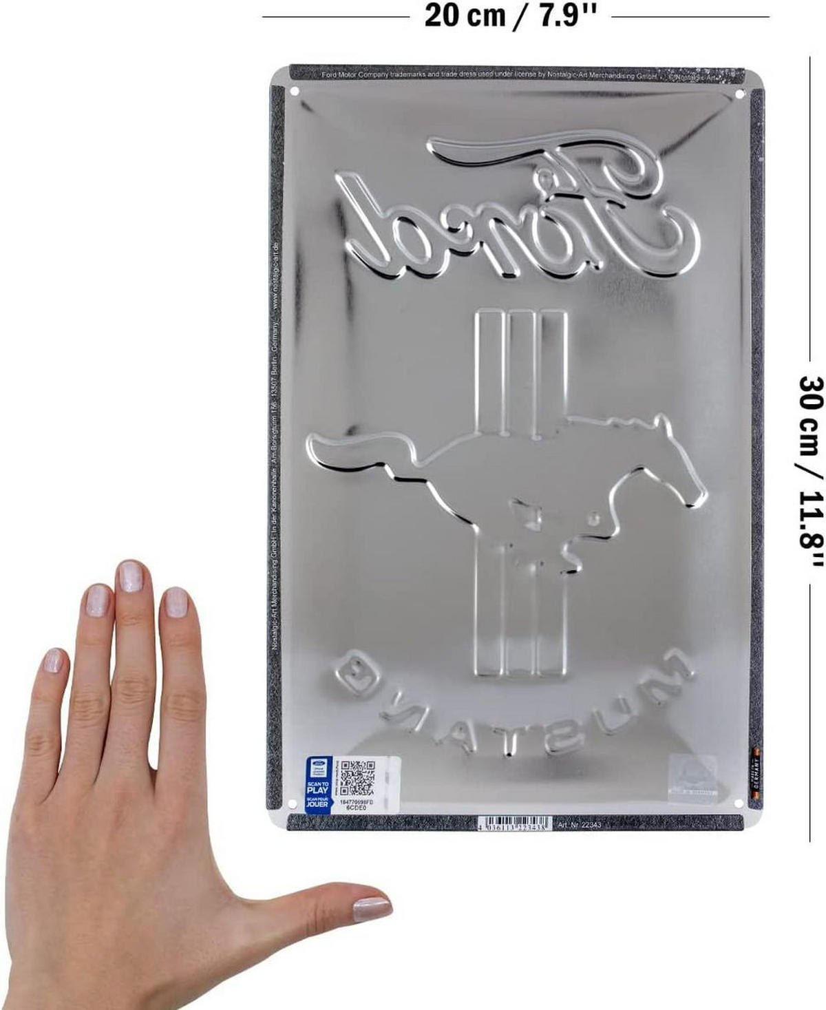 BLECHSCHILD 20/30 cm Ford Mustang Horse & Stripes Logo - Multicolor, Metall (20/30/0.2cm) - Nostalgic-Art