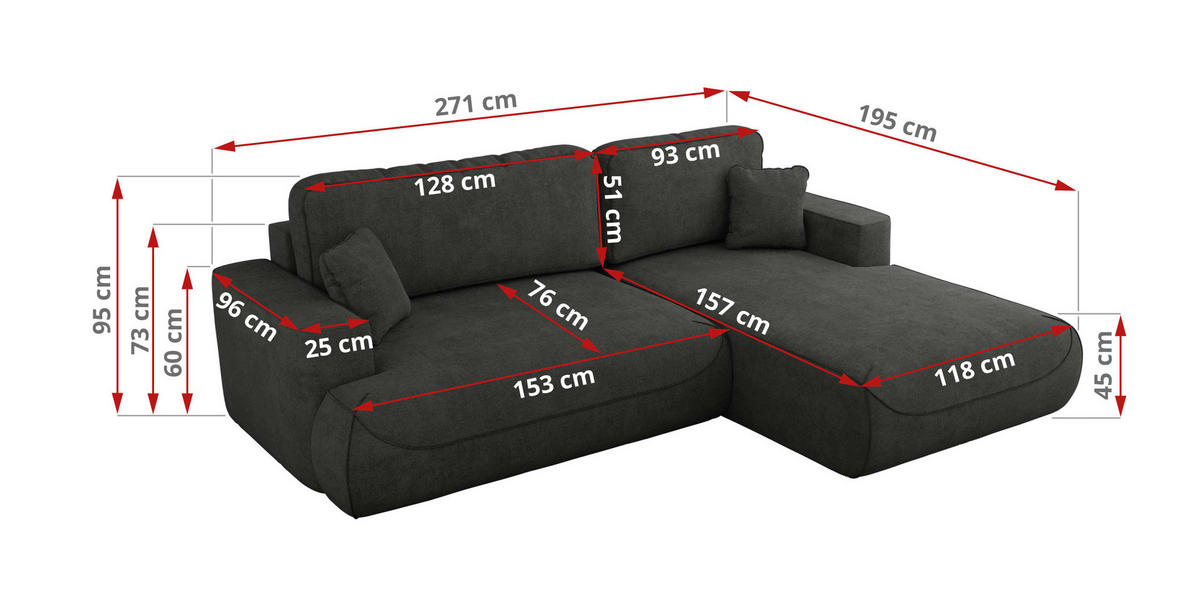 ECKSOFA OVO L Dunkelgrau Struktur - Links Seite - Dunkelgrau/Schwarz, Kunststoff/Textil (271/195cm) - MKS
