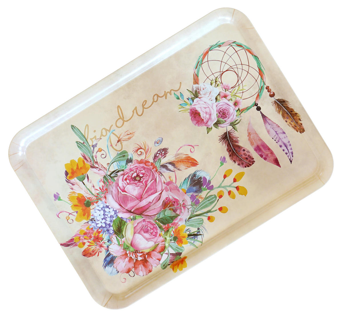 TABLETT Traumfänger, rechteckige Melamin Serviertablett 50x37 cm - Beige, Kunststoff (37/2/50cm) - Lashuma