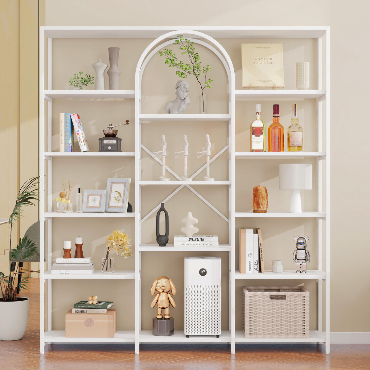 BÜCHERREGAL in Weiß Regal aus Stahlrohren und MDF mit Stauraumfächern für Wohnzimmer, B160/T30/H180 cm - Weiß, Holzwerkstoff/Metall (160/180/30cm) - STILVORA