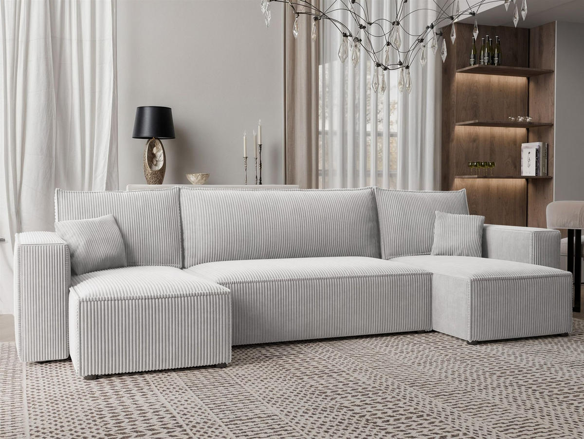 WOHNLANDSCHAFT Adara Schlaffunktion - Hellgrau, Holzwerkstoff/Textil (312/83/145cm) - Fun Möbel