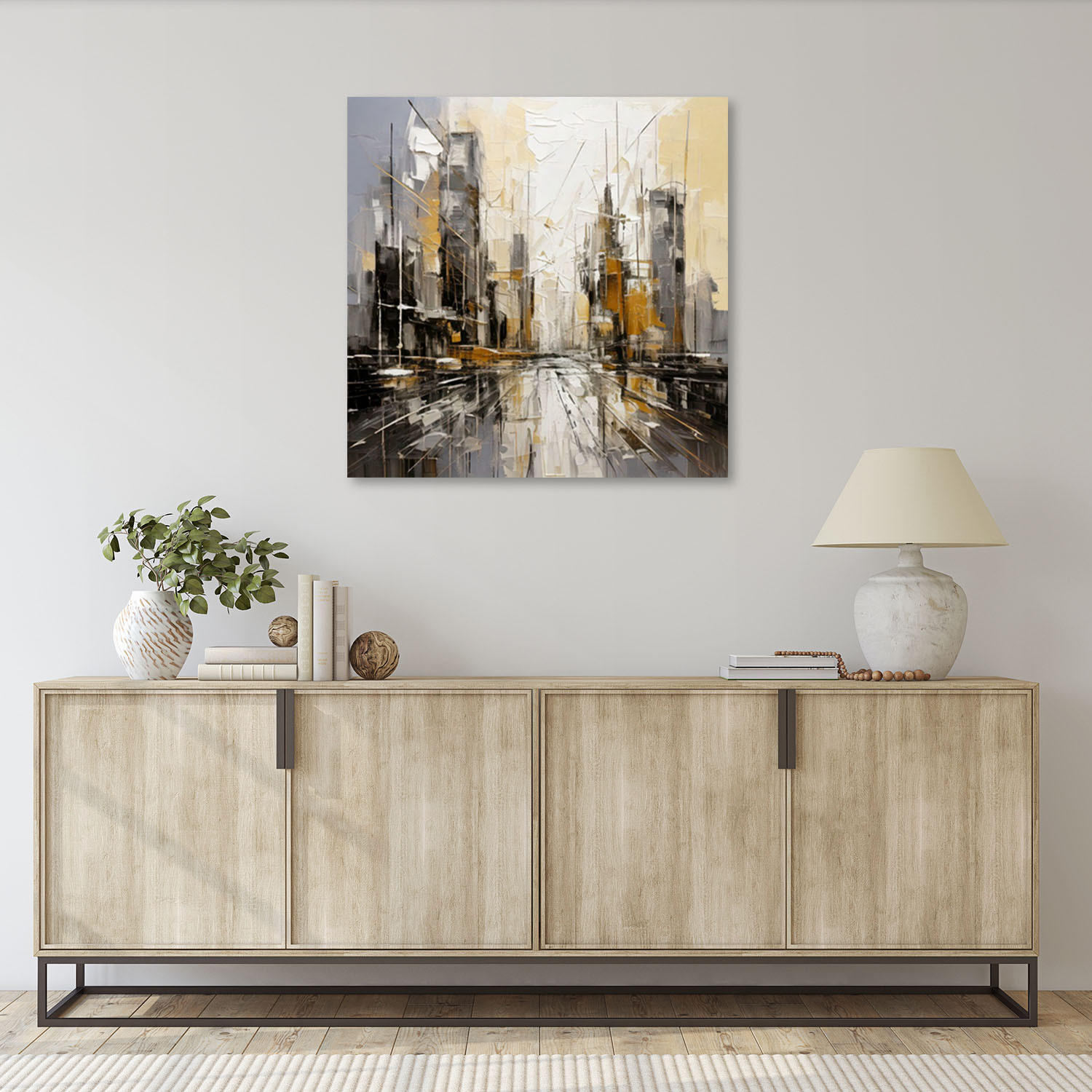 LEINWANDBILD Stadt Abstraktion Modern 50x50cm - Beige, Textil (50/50cm) - Feeby