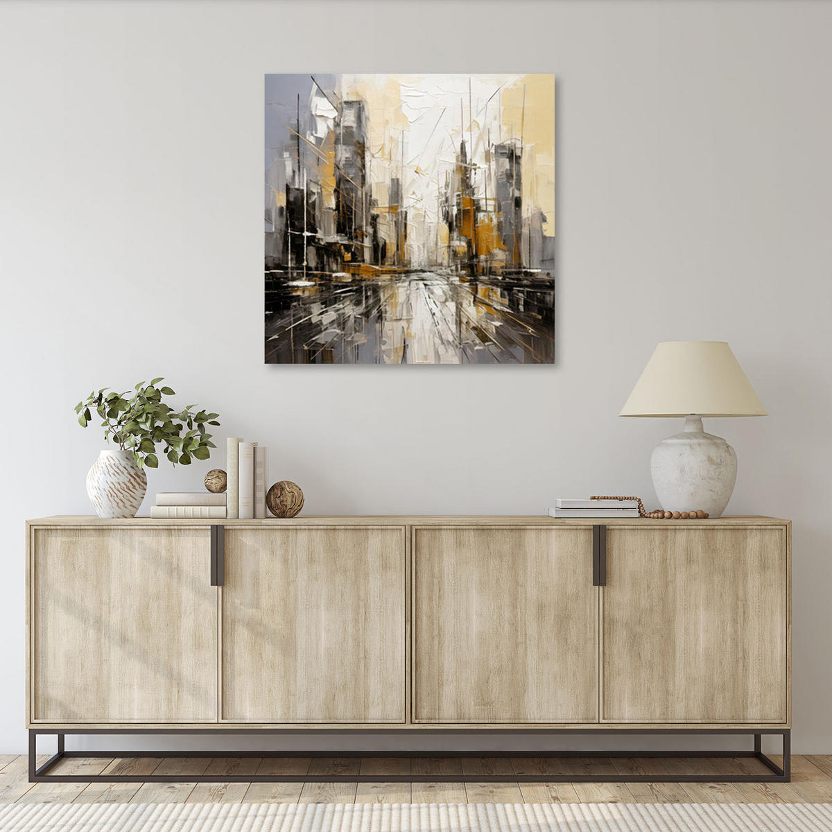 LEINWANDBILD Stadt Abstraktion Modern 50x50cm - Beige, Textil (50/50cm) - Feeby