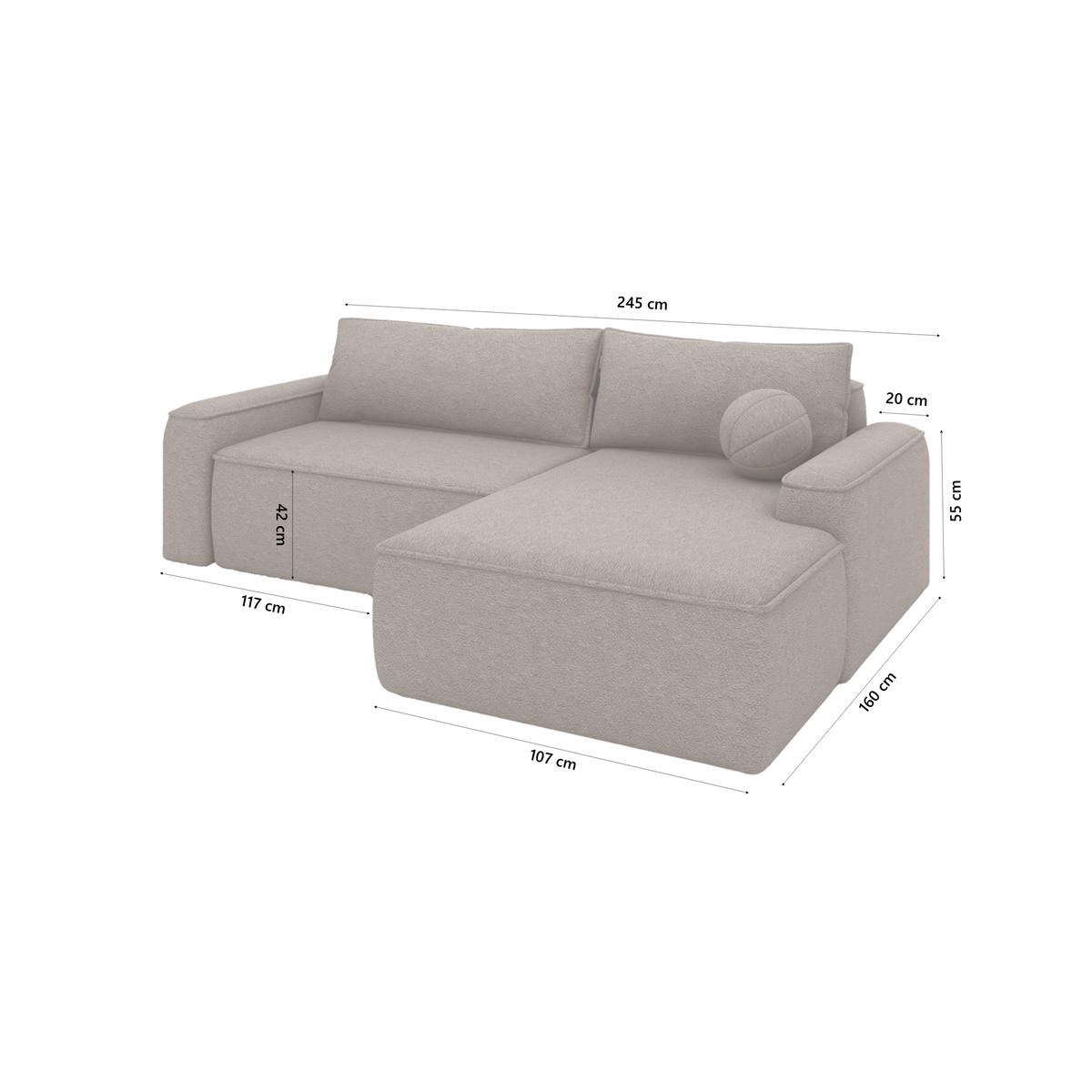 ECKSOFA OTATTI mit Schlaffunktion, Braun - Braun, Textil (245/160cm) - Fedve