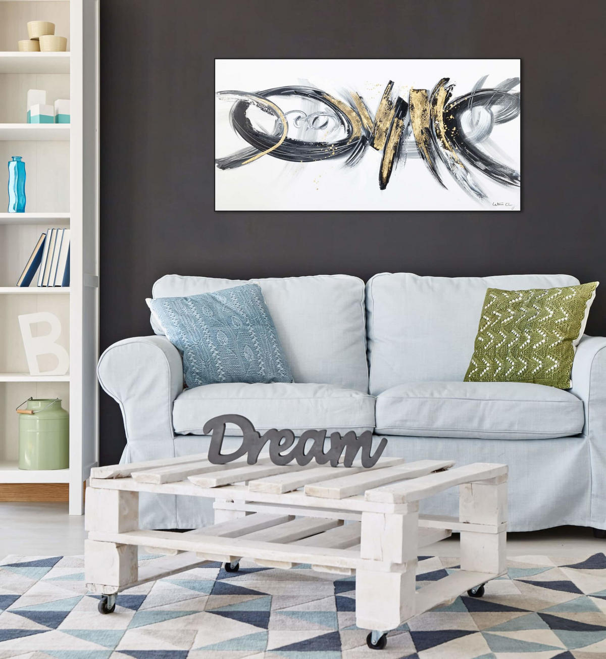 ACRYLBILD HANDGEMALT 120/60 cm - Schwarz/Grau, Holz/Textil (120/60cm) - KUNSTLOFT