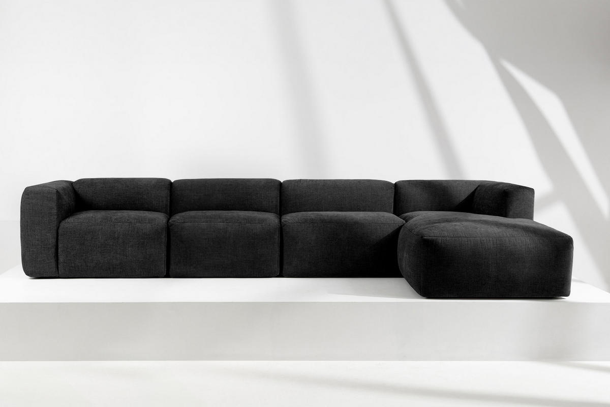 ECKMODULSOFA-RECHTS BUFFO 6-Sitzer mit extrem weicher Sitzfläche, Gewebestoff, graphit - Graphitfarben, Textil (377/180cm) - KONSIMO®