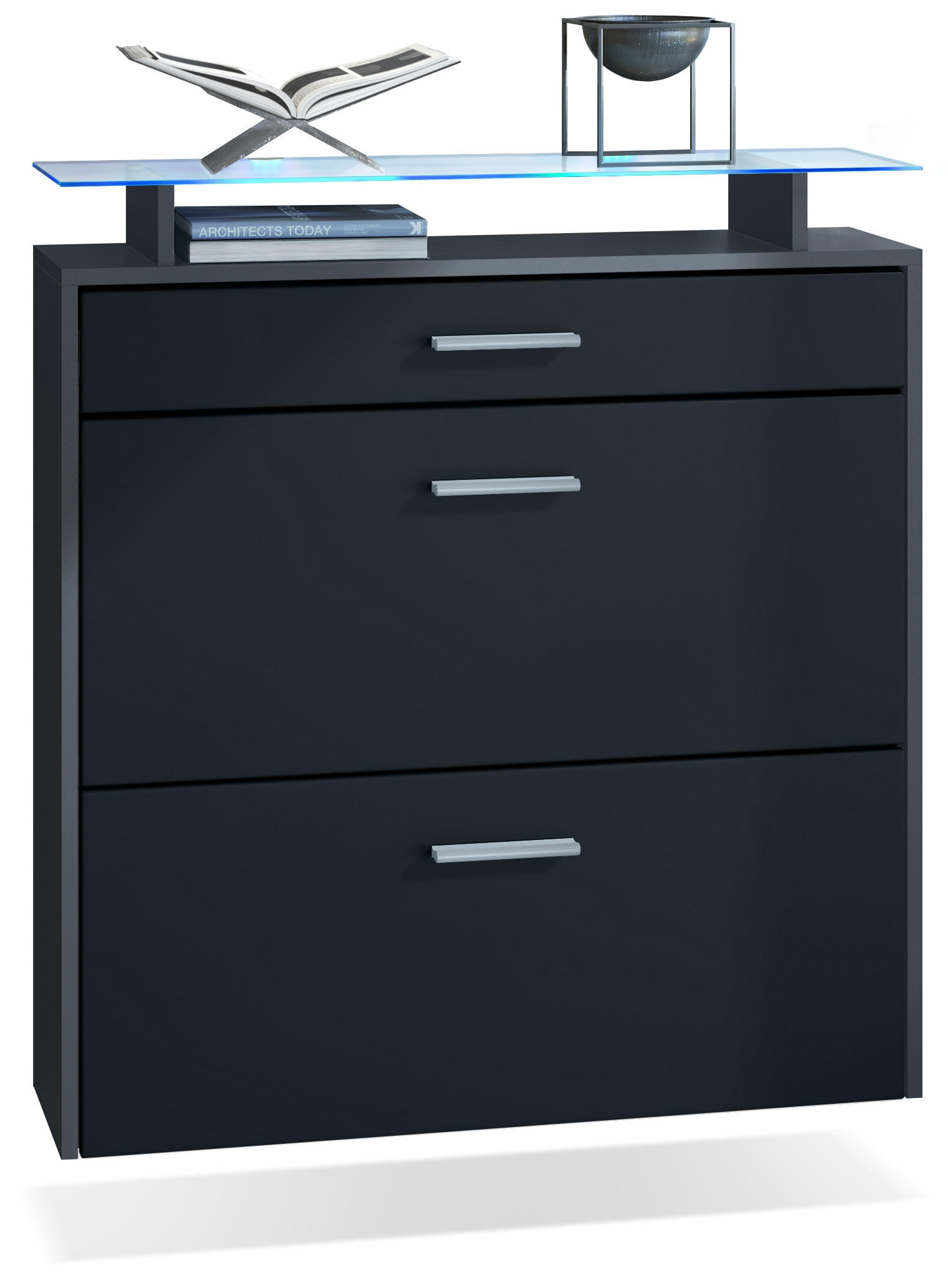 SCHUHSCHRANK Malea Fronten in Schwarz matt - Schwarz, Holzwerkstoff (89/96/23cm) - Vladon