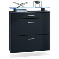 SCHUHSCHRANK Malea Fronten in Schwarz matt - Schwarz, Holzwerkstoff (89/96/23cm) - Vladon