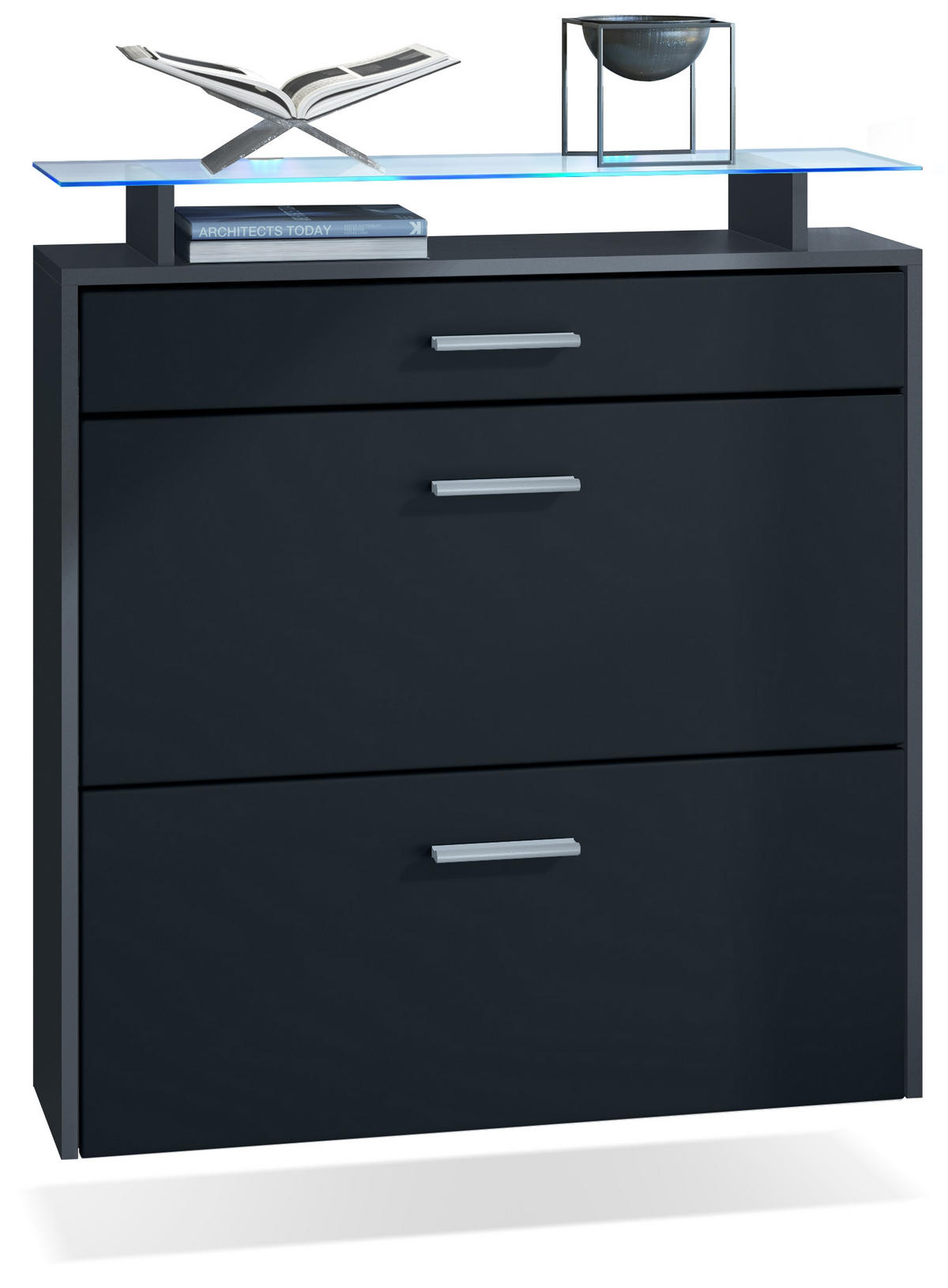 SCHUHSCHRANK Malea Fronten in Schwarz matt - Schwarz, Holzwerkstoff (89/96/23cm) - Vladon