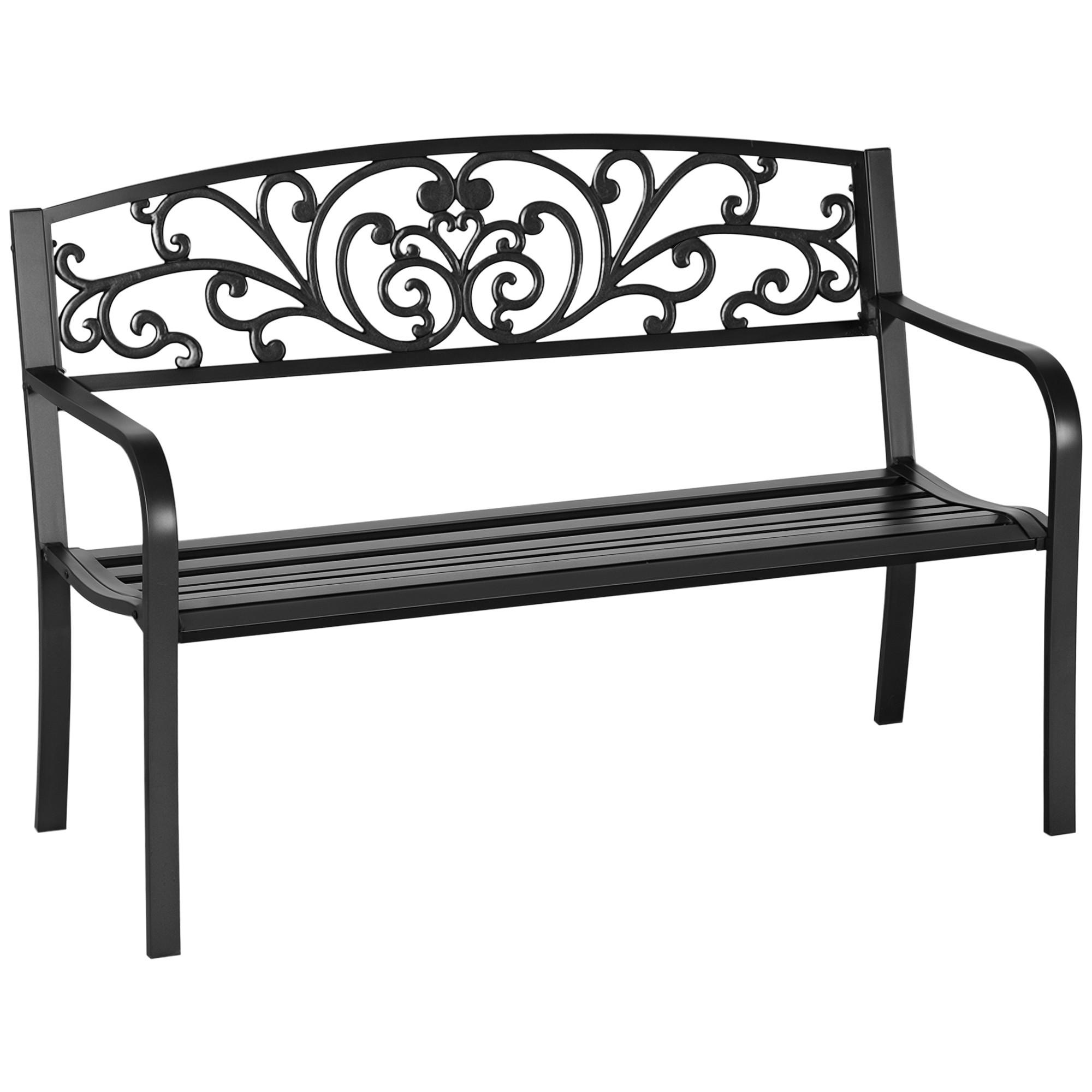 GARTENBANK DE-08368 2-Sitzer mit Blumendesign Schwarz - Schwarz, Metall (127/87/60cm) - ComfortXL