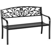 GARTENBANK DE-08368 2-Sitzer mit Blumendesign Schwarz - Schwarz, Metall (127/87/60cm) - ComfortXL