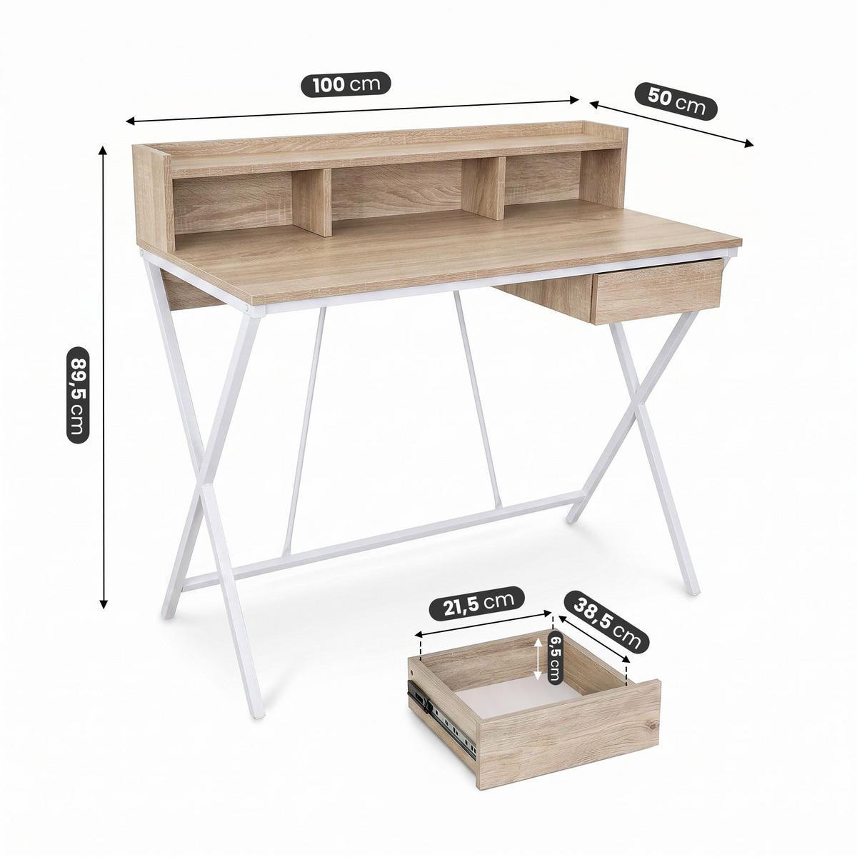 SCHREIBTISCH FLEXO 100 cm Eiche Sonoma - Weiß/Sonoma Eiche, Holzwerkstoff (50/100/89.5cm) - Akord