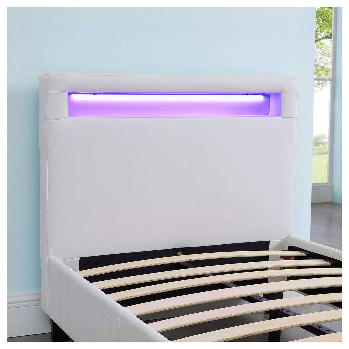 POLSTERBETT MIT LED MANDALAY 90X200 CM - Weiß, Textil (90/200cm) - CARO-Möbel
