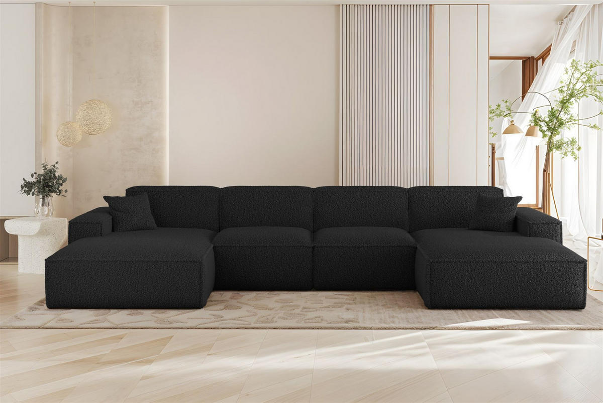 WOHNLANDSCHAFT Celes Premium In Sven - Schwarz, Holzwerkstoff/Textil (378/73/165cm) - Fun Möbel