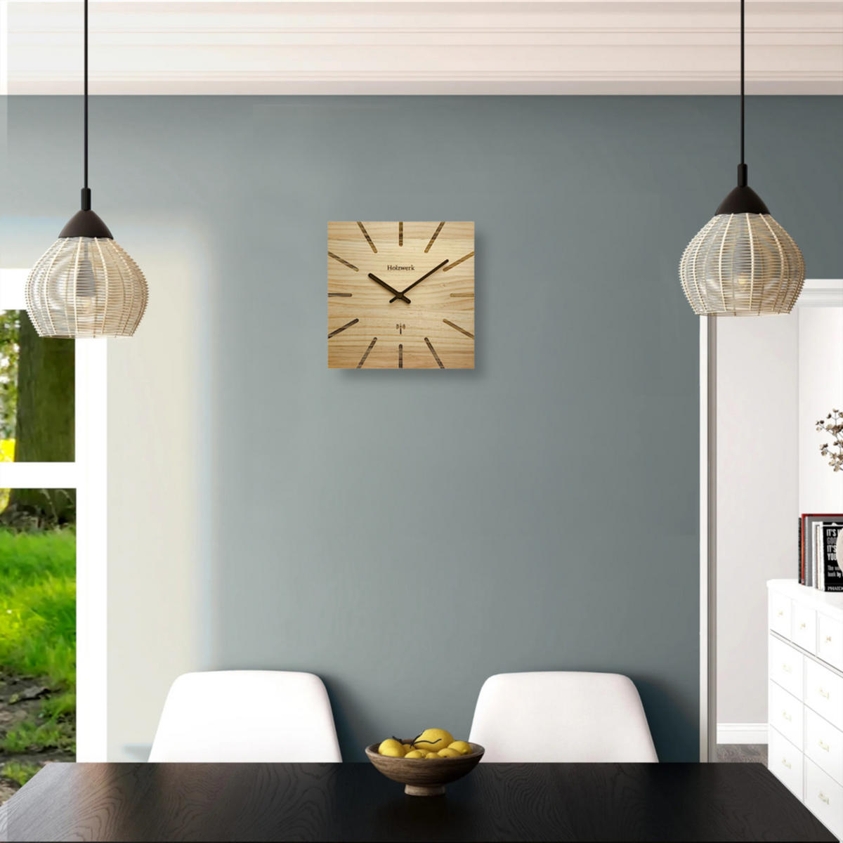 WANDUHR Holz Designer eckige EBERSBERG (FUNK) Loft Wand Uhr, beige - Beige, Holz/Metall (25/25/2cm) - Holzwerk