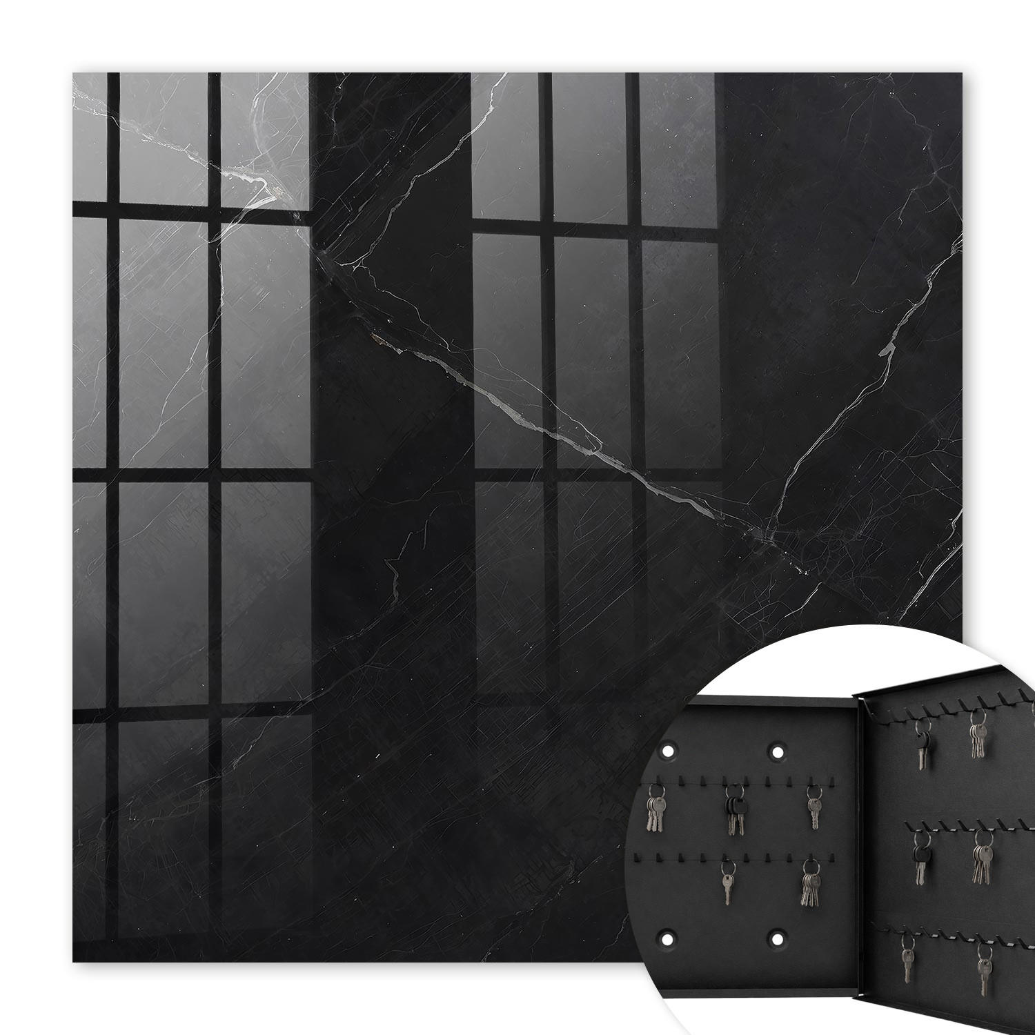 SCHLÜSSELBOX Schwarz 30x30 cm- Türöffnung nach rechts - Marmor schwarz - Schwarz, Metall (30/30/5cm) - TULUP