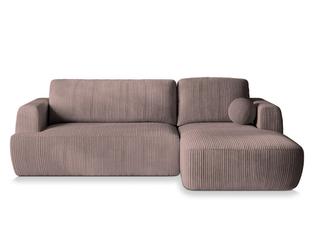 ECKSOFA SENTI P R-S Lila Kordstoff mit Schlaffunktion - Lila, Holz (246/148cm) - MASSENO