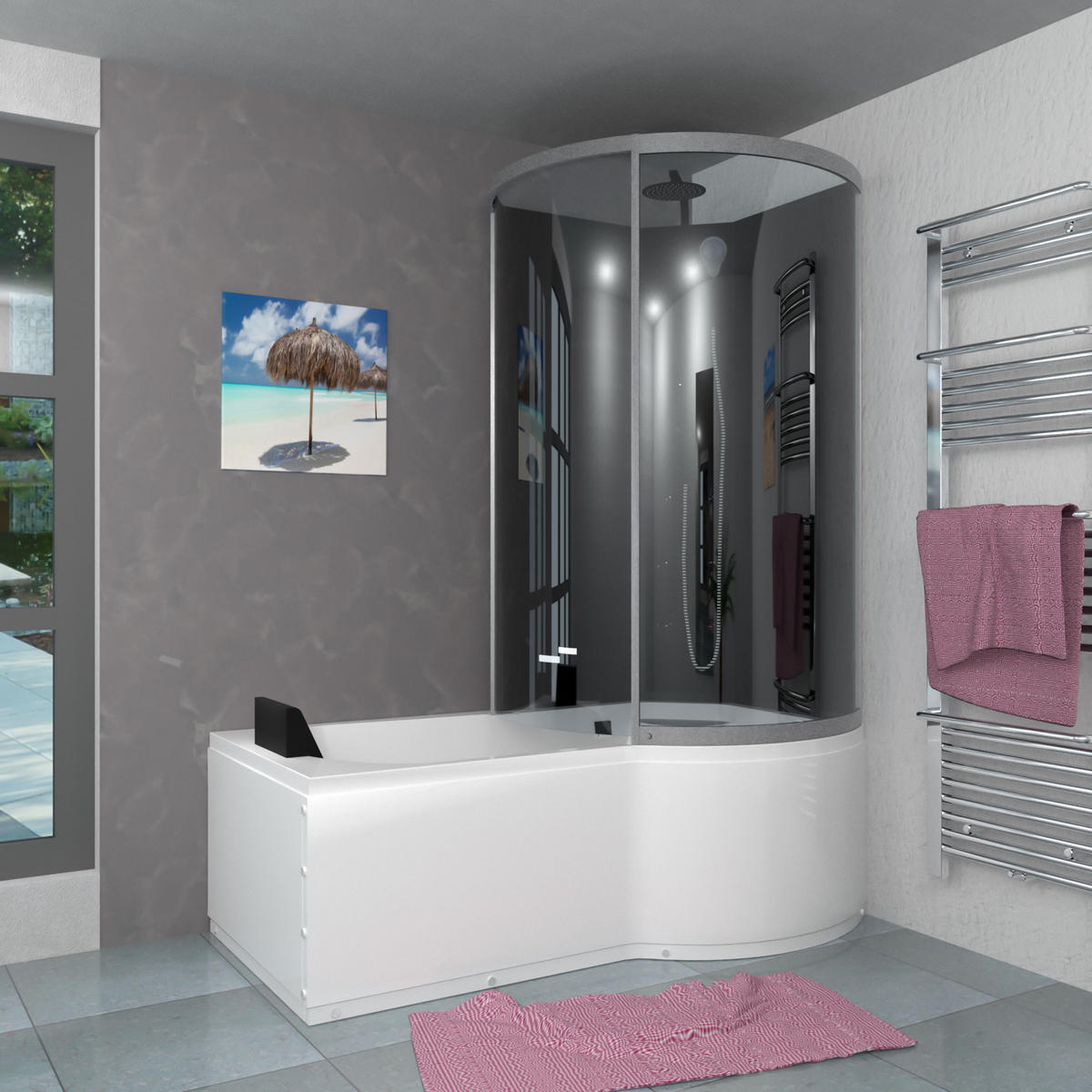 DUSCHKABINE mit Wanne K50-L32 Schwarz 170x100 - Schwarz, Glas/Kunststoff (170/98/225cm) - AcquaVapore by Sandra Jentho