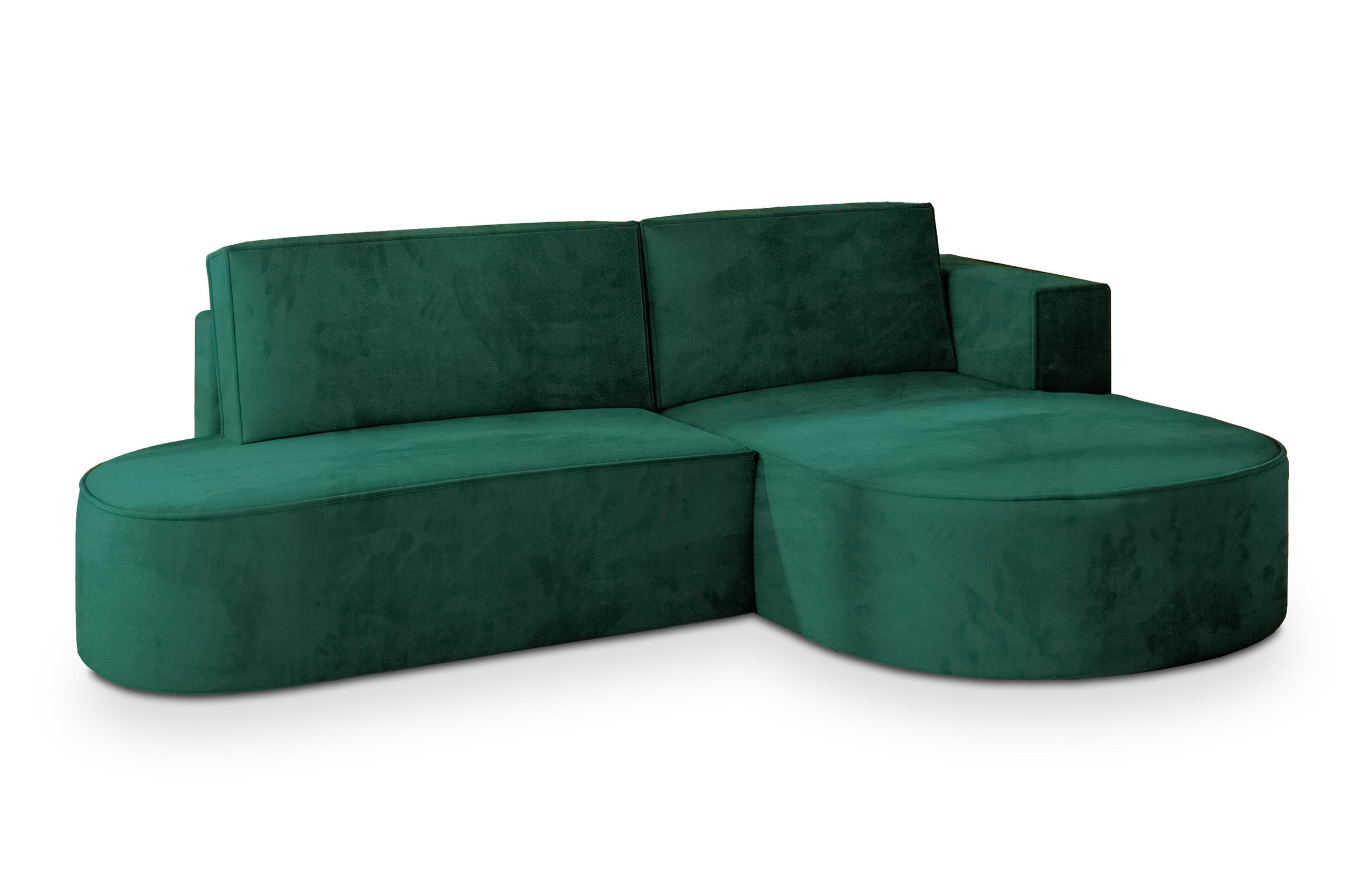 ECKSOFA CORTIO M R-S Grün Velours-Stoff mit Schlaffunktion - Grün, Holz (265/174cm) - MASSENO