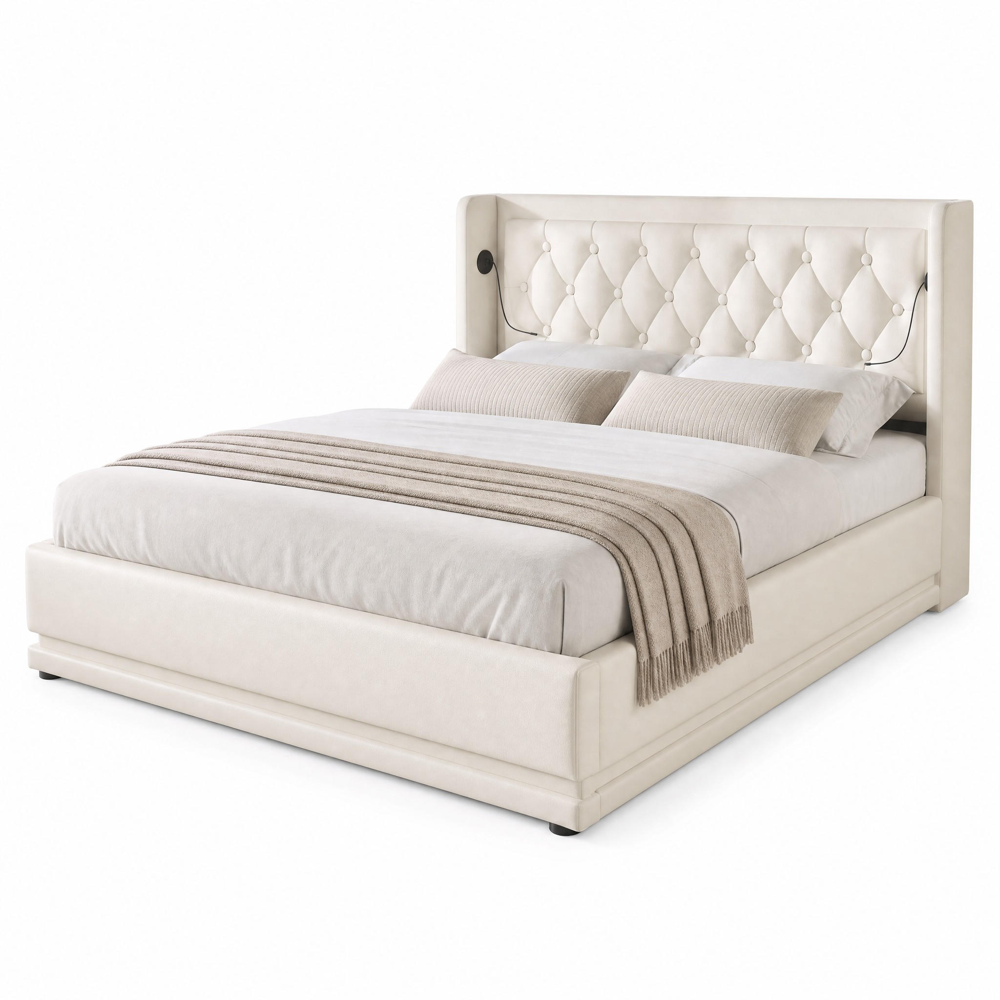 POLSTERBETT 140/200 mit Bettkasten, 3-seitiger LED-Beleuchtung und USB Type-C in Weiß - Weiß, Holzwerkstoff/Textil (140/200cm) - EVRYAE