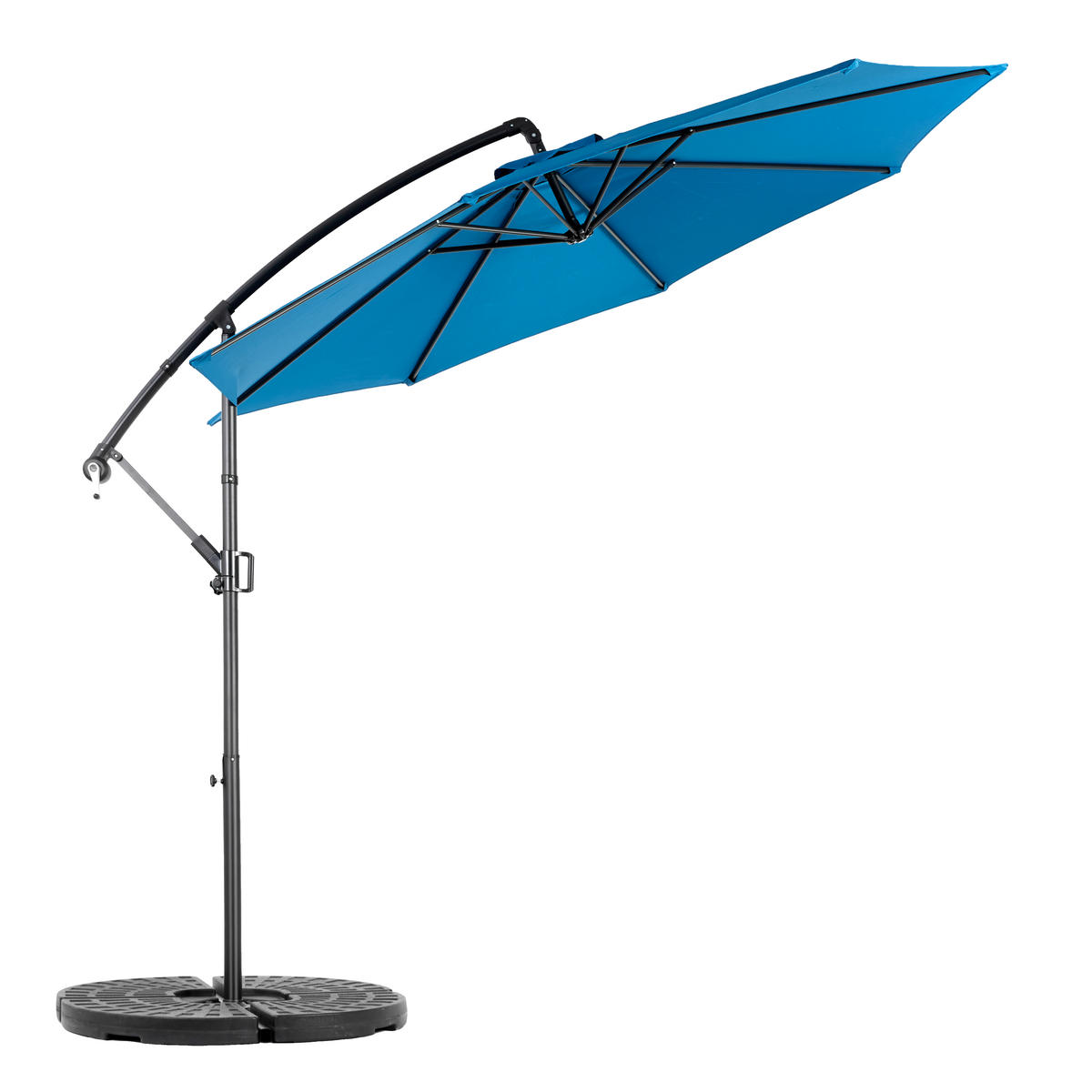 AMPELSCHIRM 294 cm Blau Stahl Hängender Gartenschirm mit Kurbel & Neigungsfunktion für Terrasse - Dunkelblau, Metall (294/294cm) - Urban Meuble