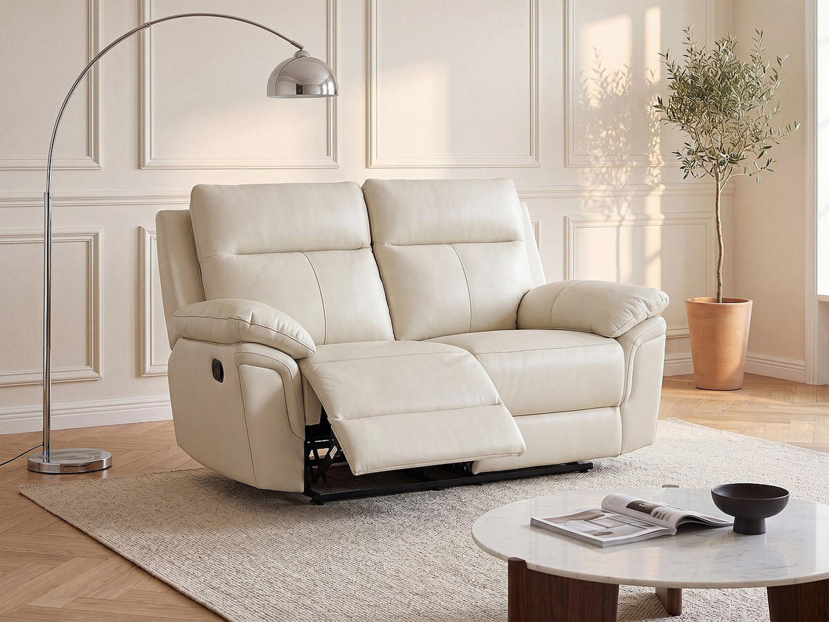 RELAXSOFA - 2 Personen - leder - elfenbeinfarben Pakita - Weiß, Leder (153/102/92cm) - Vente-Unique