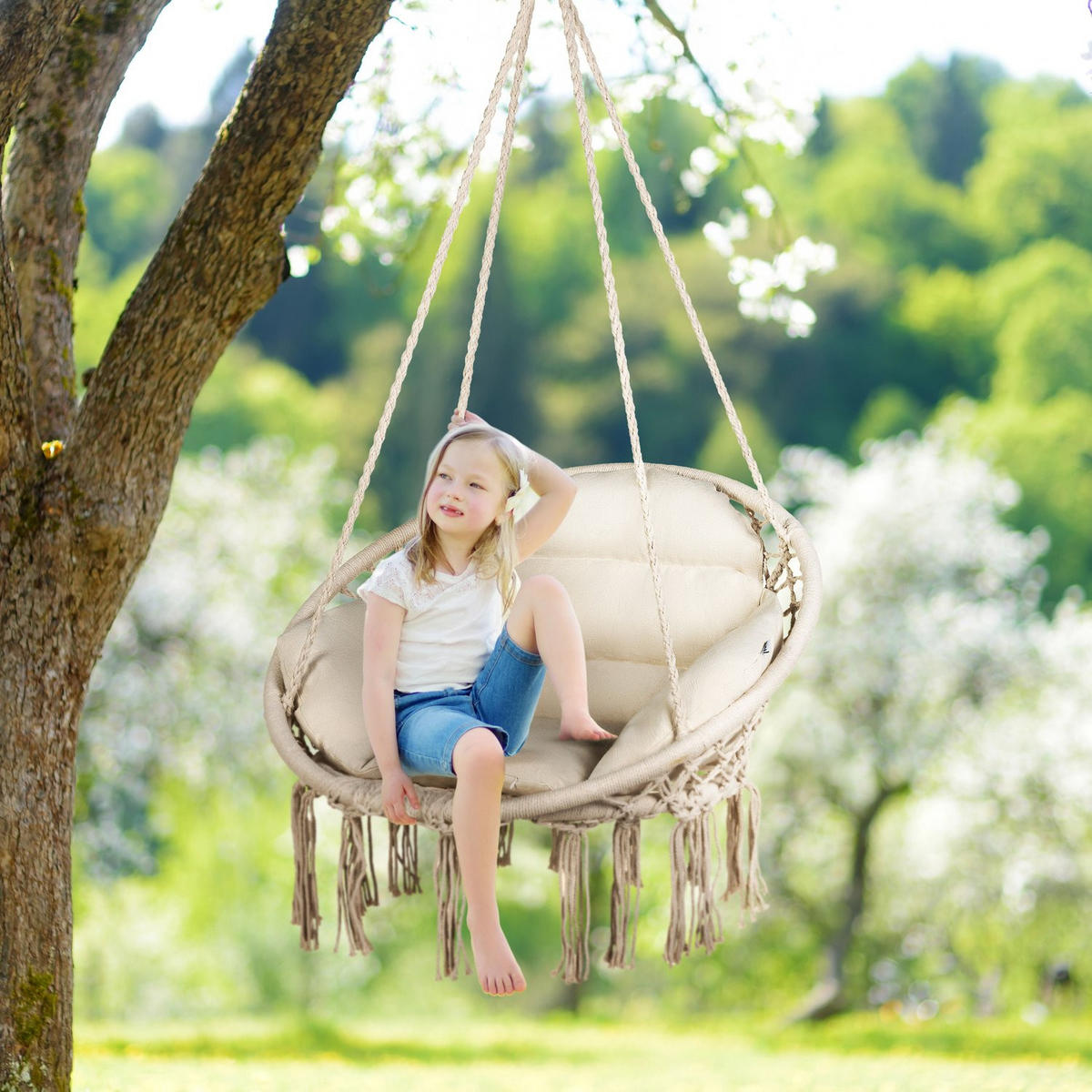 HÄNGESESSEL mit Kissen, bis 150 kg - Beige, Textil (62/108/62cm) - Luverno