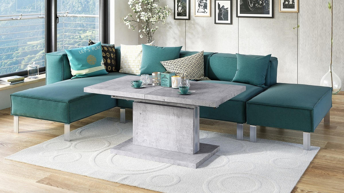 COUCHTISCH rechteckig Beton ausziehbar höhenverstellbar - Hellgrau, Holzwerkstoff (80/120/56cm) - designimpex