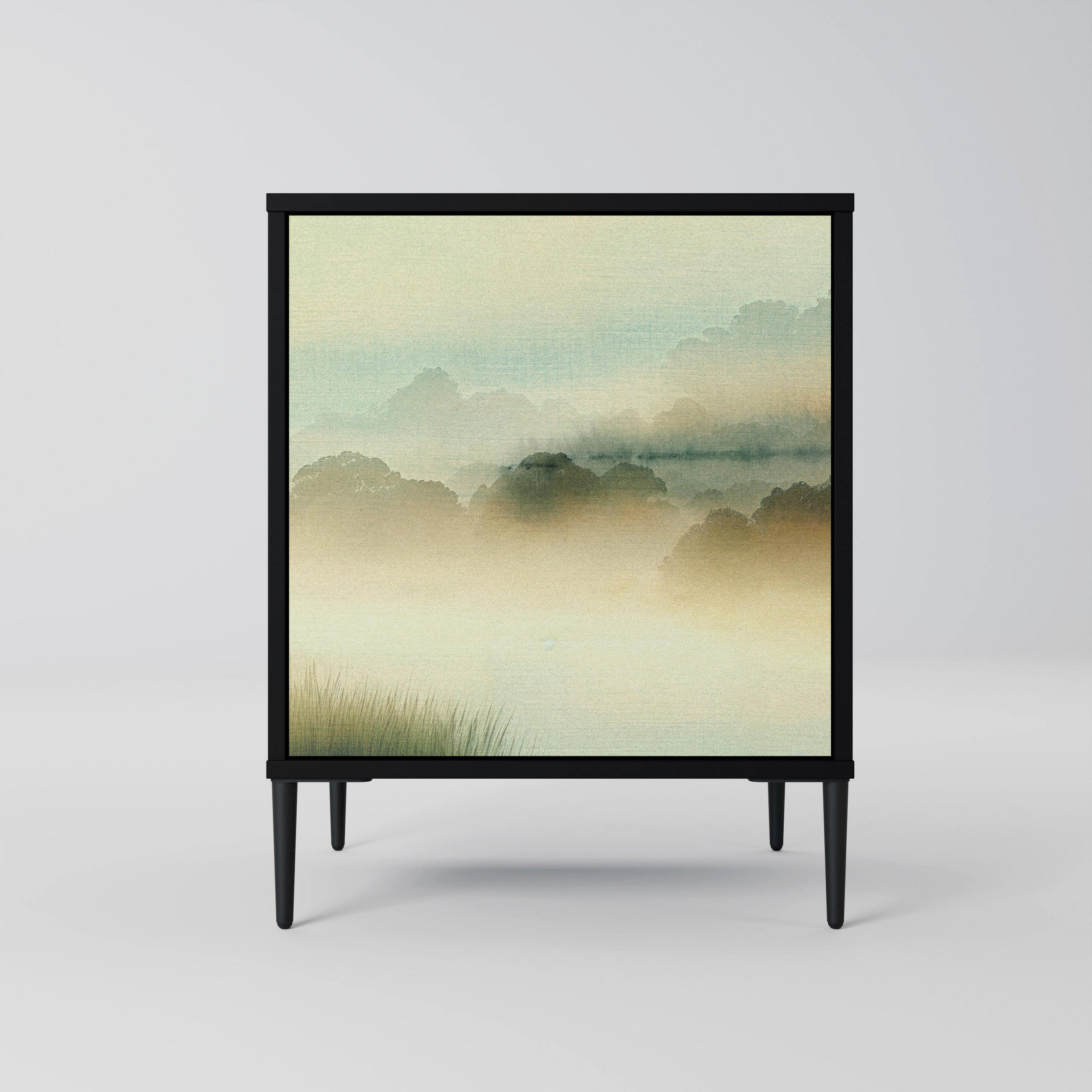 SIDEBOARD MORNING BY THE LAKE, Schwarz, 57,5x42x72,5 cm, Schwarze Metallfüße - Multicolor/Schwarz, Holzwerkstoff/Metall (57.5/72.5/42cm) - SpaceRebels