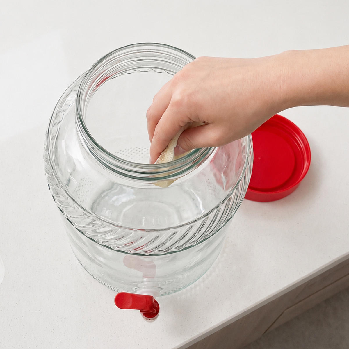 DOZATOR BĂUTURI Roșu sticlă 10 l cu robinet - transparent, sticlă/material plastic (10L) - Relaxdays