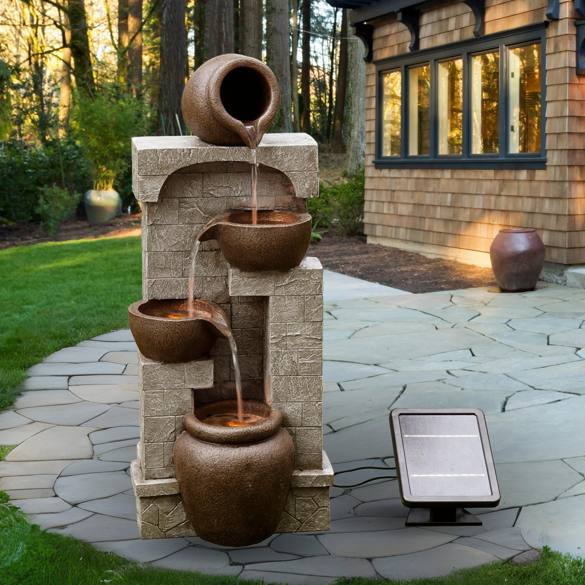 SOLAR-GARTENBRUNNEN 72.4cm - Braun, Kunststoff (31/26.2/72.4cm) - Teamson Home