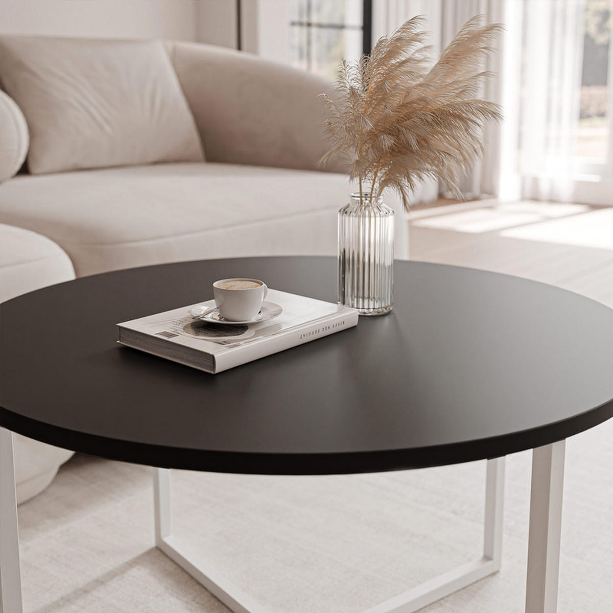 COUCHTISCH BESARO 75/47 cm runden, Weiß / Schwarz - Schwarz/Weiß, Metall (75/75/47cm) - Idohome