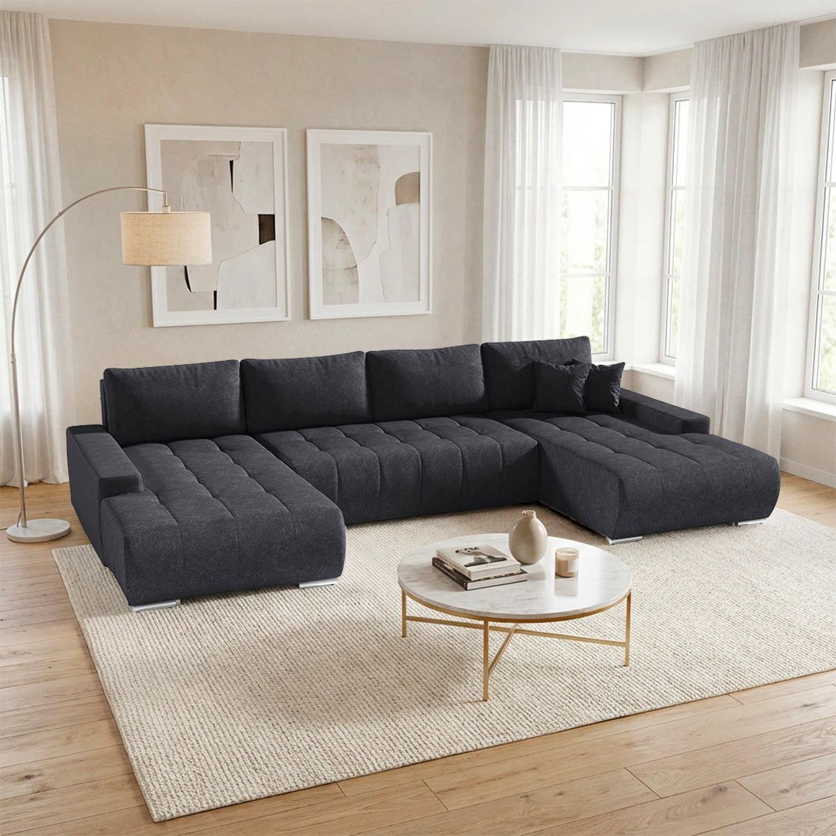 PANORAMASOFA Jonas 5 Sitzplätze Grau - Grau, Holzwerkstoff (350/85/185cm) - Petits-meubles