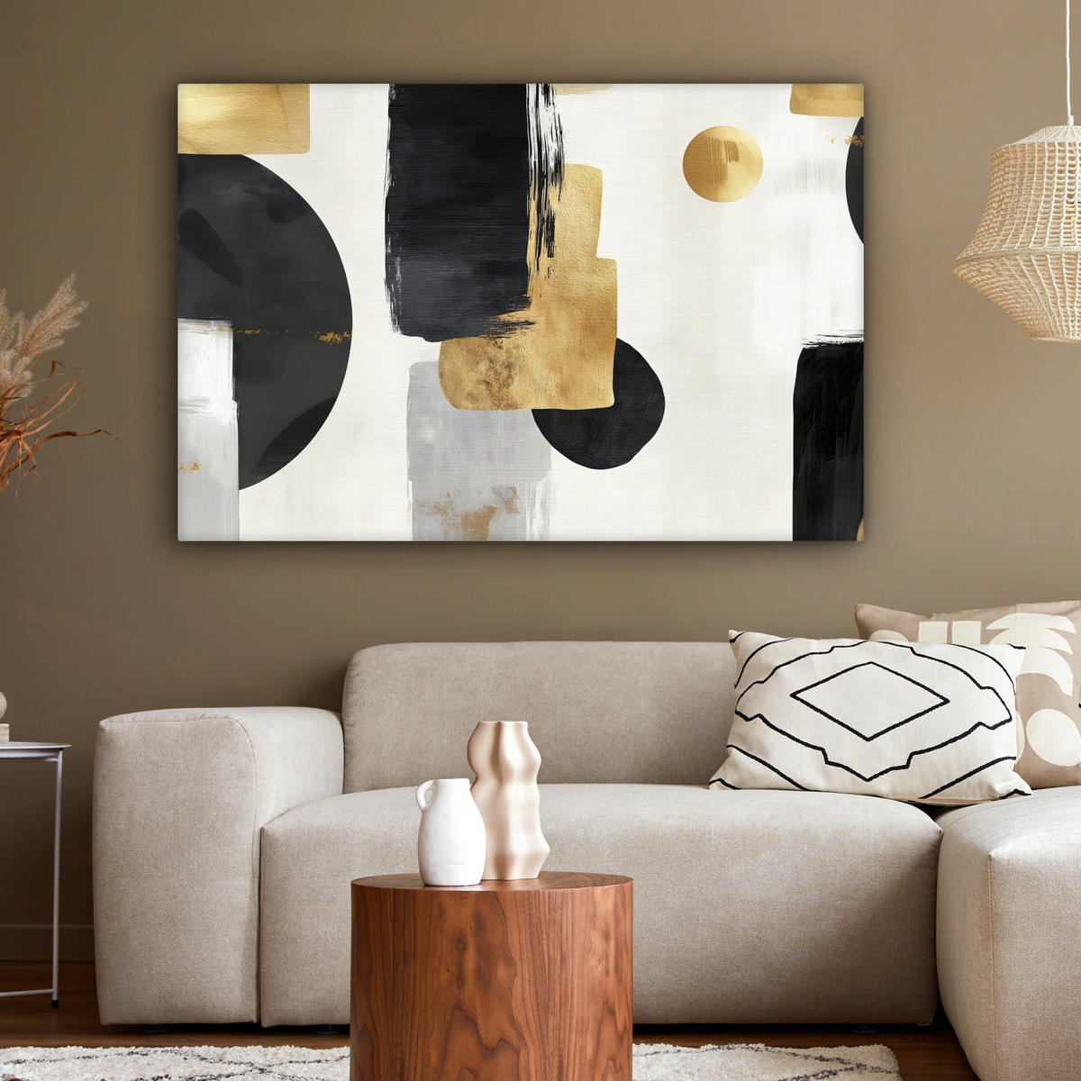 LEINWANDBILD Gold - Rechtecke - Kreise - Abstrakt Groß 140x90 cm - Weiß, Textil (140/90cm) - MuchoWow