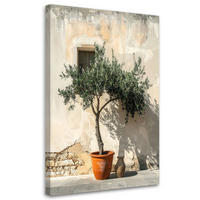 WANDBILD, Ein Olivenbaum im Topf in mediterraner Anordnung - Grau, Textil (40/60cm) - Feeby