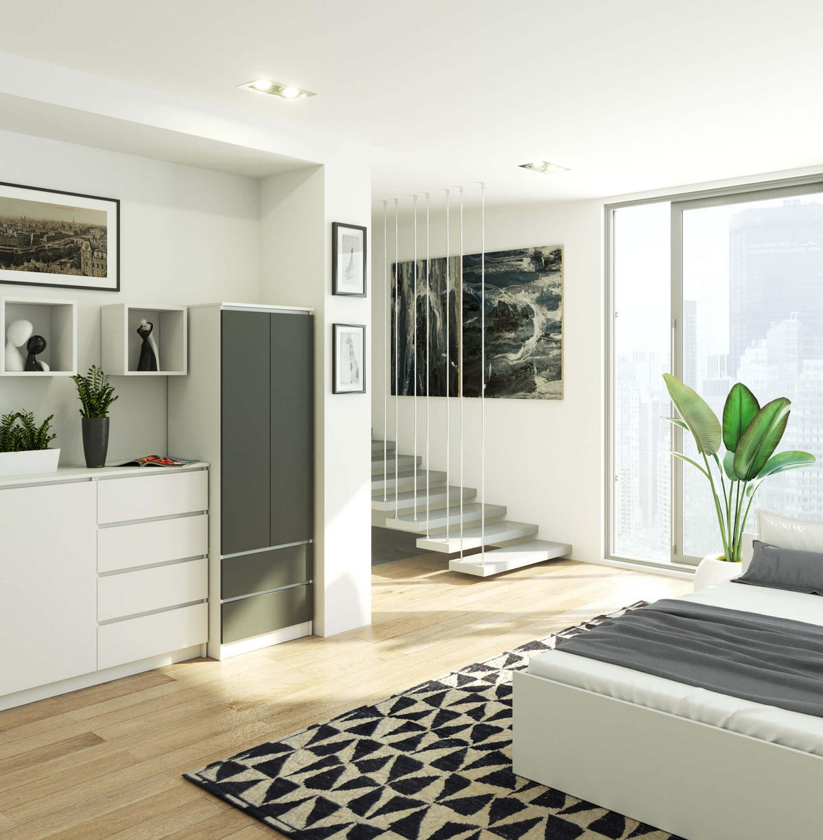 KLEIDERSCHRANK Weiß, Grau 60x51x180 cm - Graphitfarben/Weiß, Holzwerkstoff (60/180/51cm) - Akord