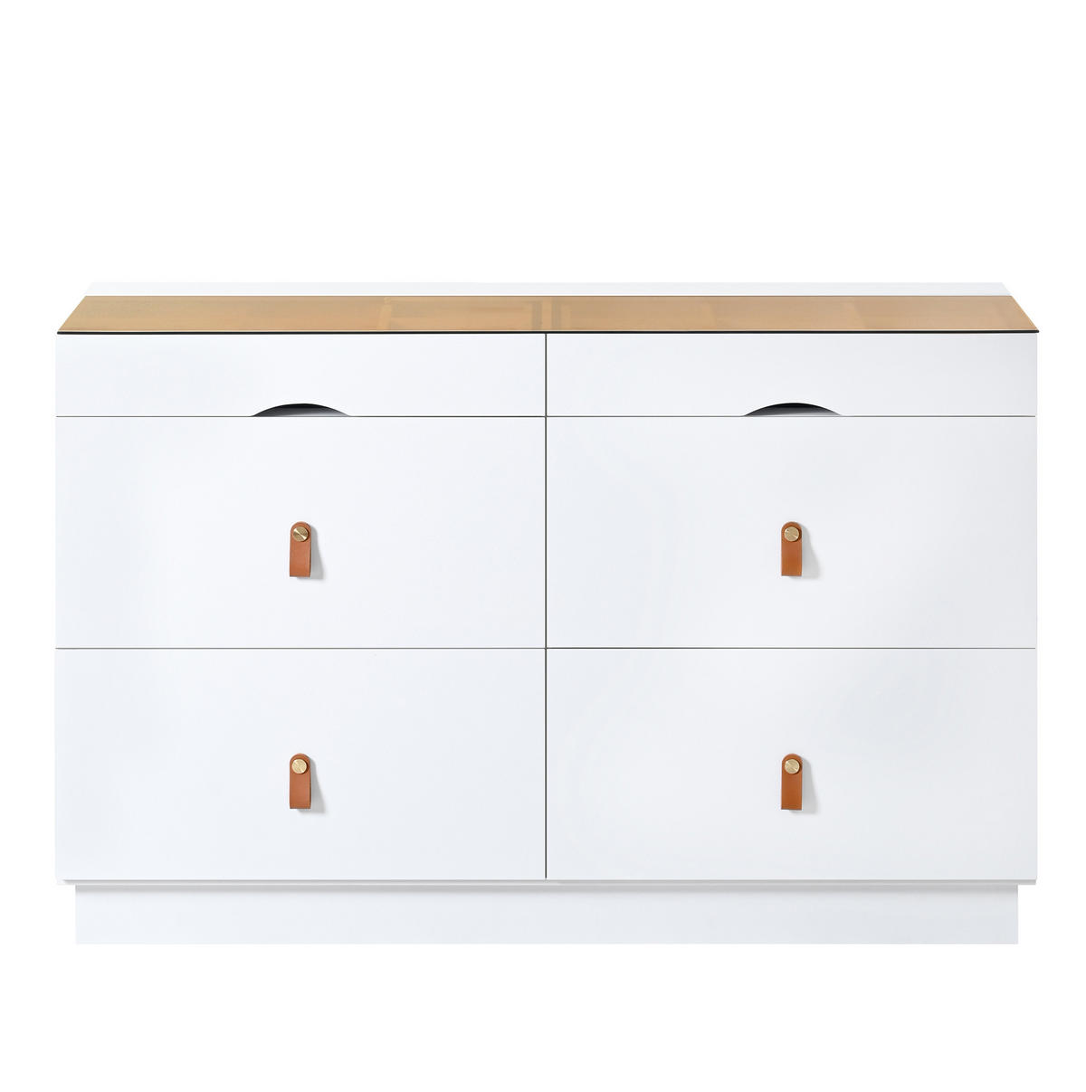KOMODA 120/40/78 cm bílá z MDF a skla se 6 zásuvkami a zrcadlově hladkým skleněným víkem - bílá, sklo (120/78/40cm) - OKWISH