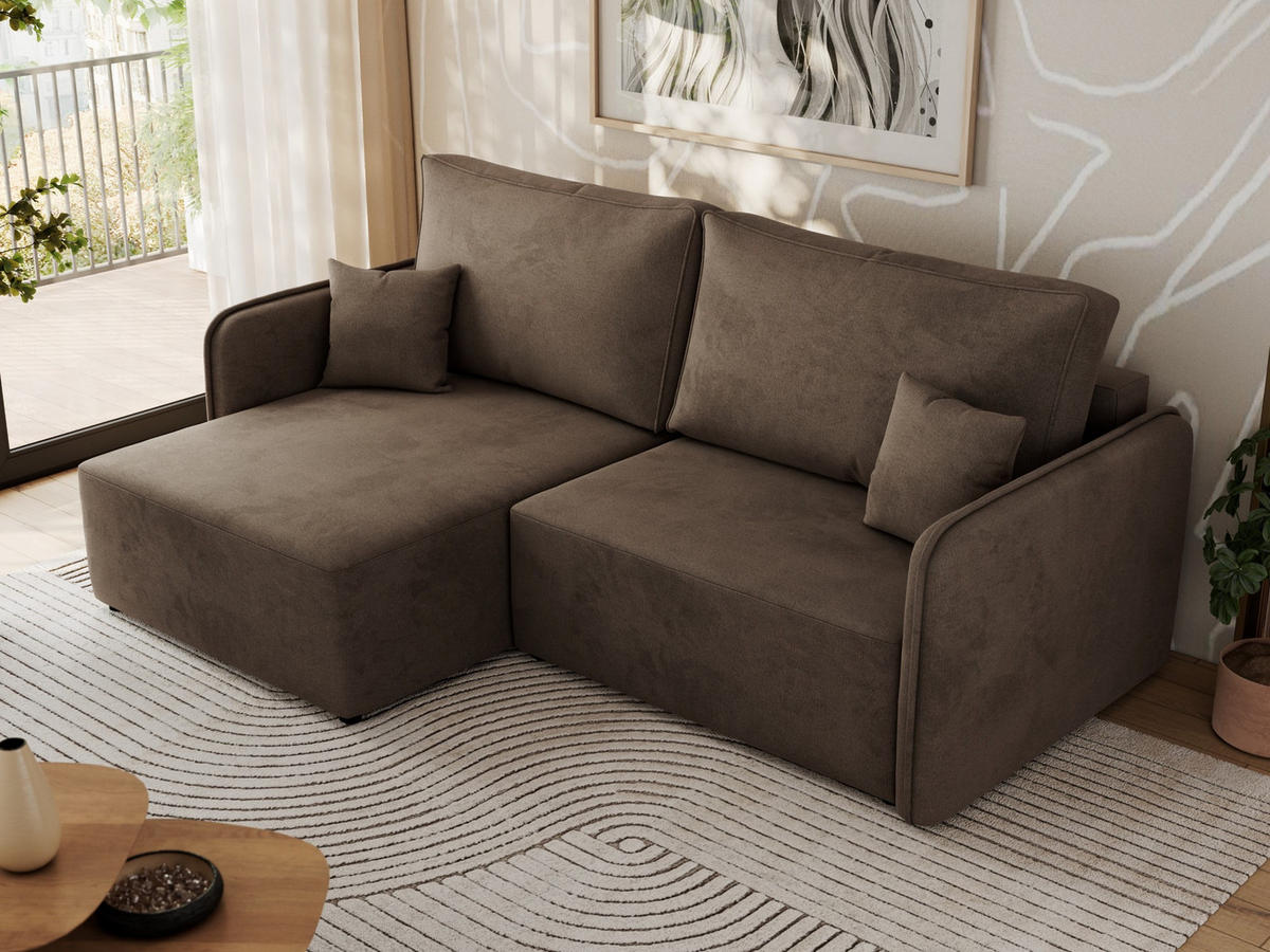 ECKSCHLAFSOFA MESTO L Braun Velvet - links - Schwarz/Braun, Kunststoff/Textil (227/147cm) - MKS