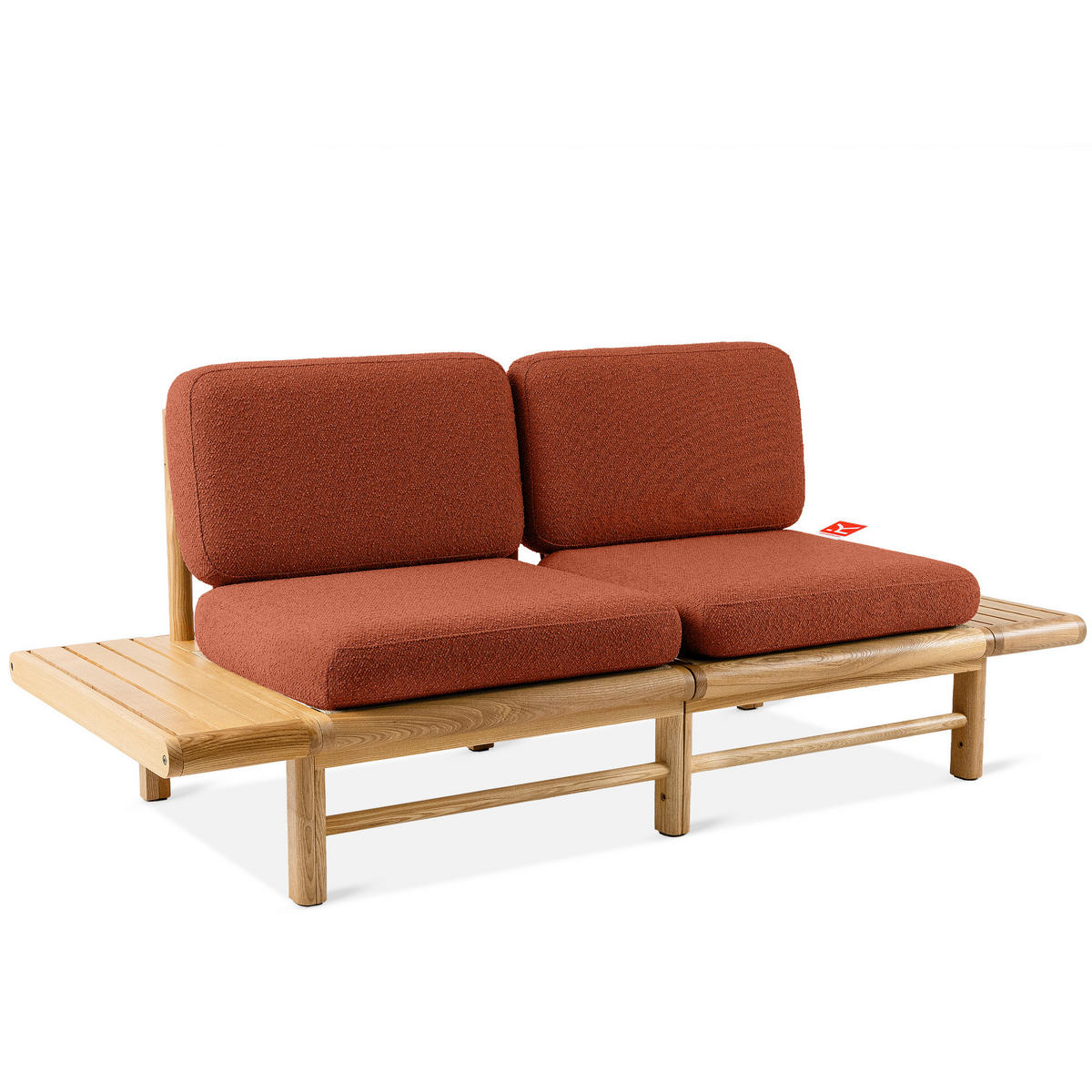 GARTENSOFA ATREDA 2-Sitzer, mit beideseitig Ablagen - Orange, Holz/Textil (190/74/80cm) - KONSIMO®