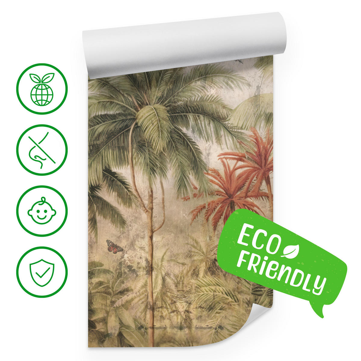 FOTOTAPETE Dschungel Tropische Pflanzen Beton Vintage 300x210 - Beige/Orange, Papier (300/210cm) - Muralo