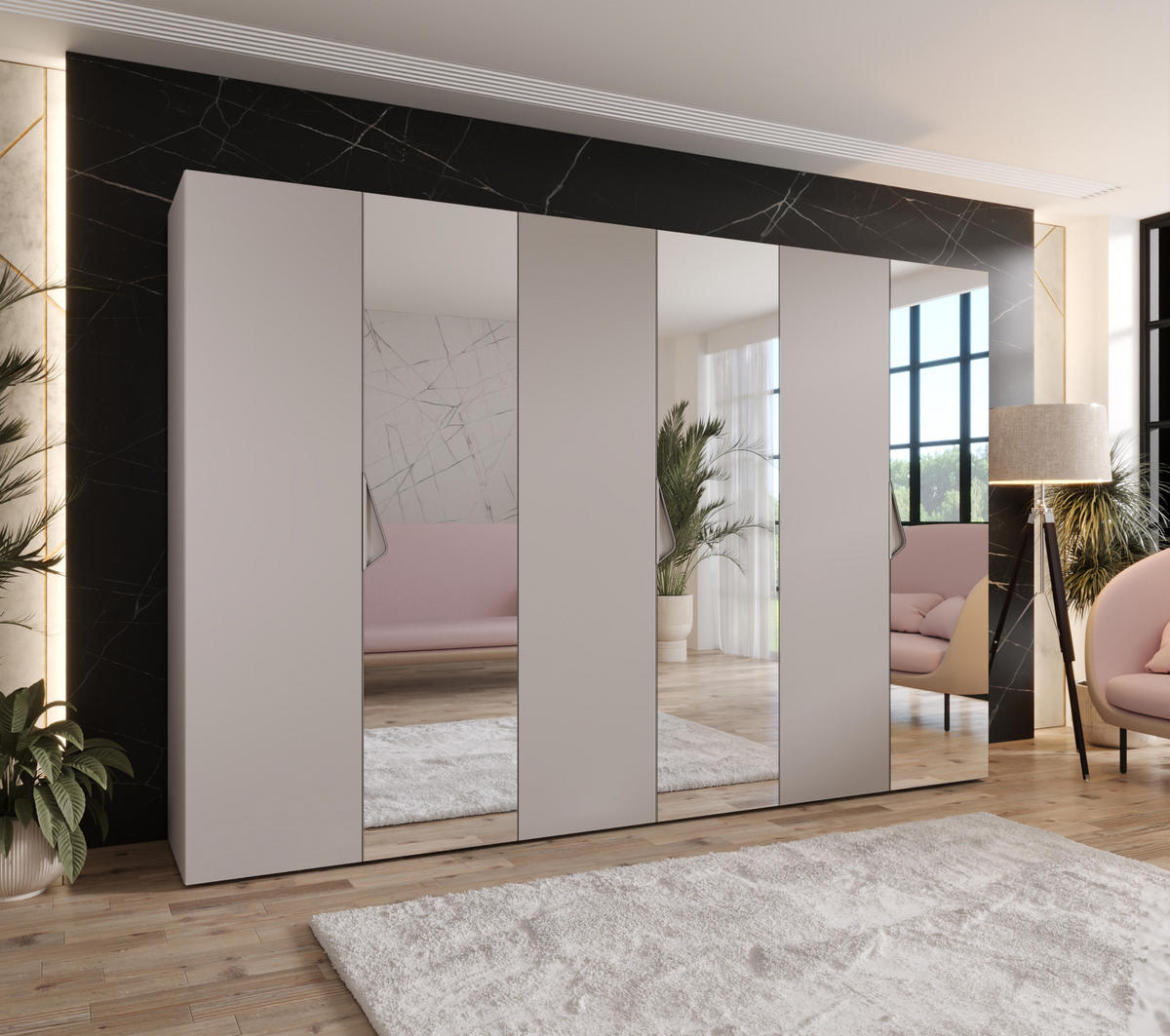 DREHTÜRENSCHRANK 202/300/52 6-türig - Beige, Holz/Metall (300/202/52cm) - Abiks Möbel